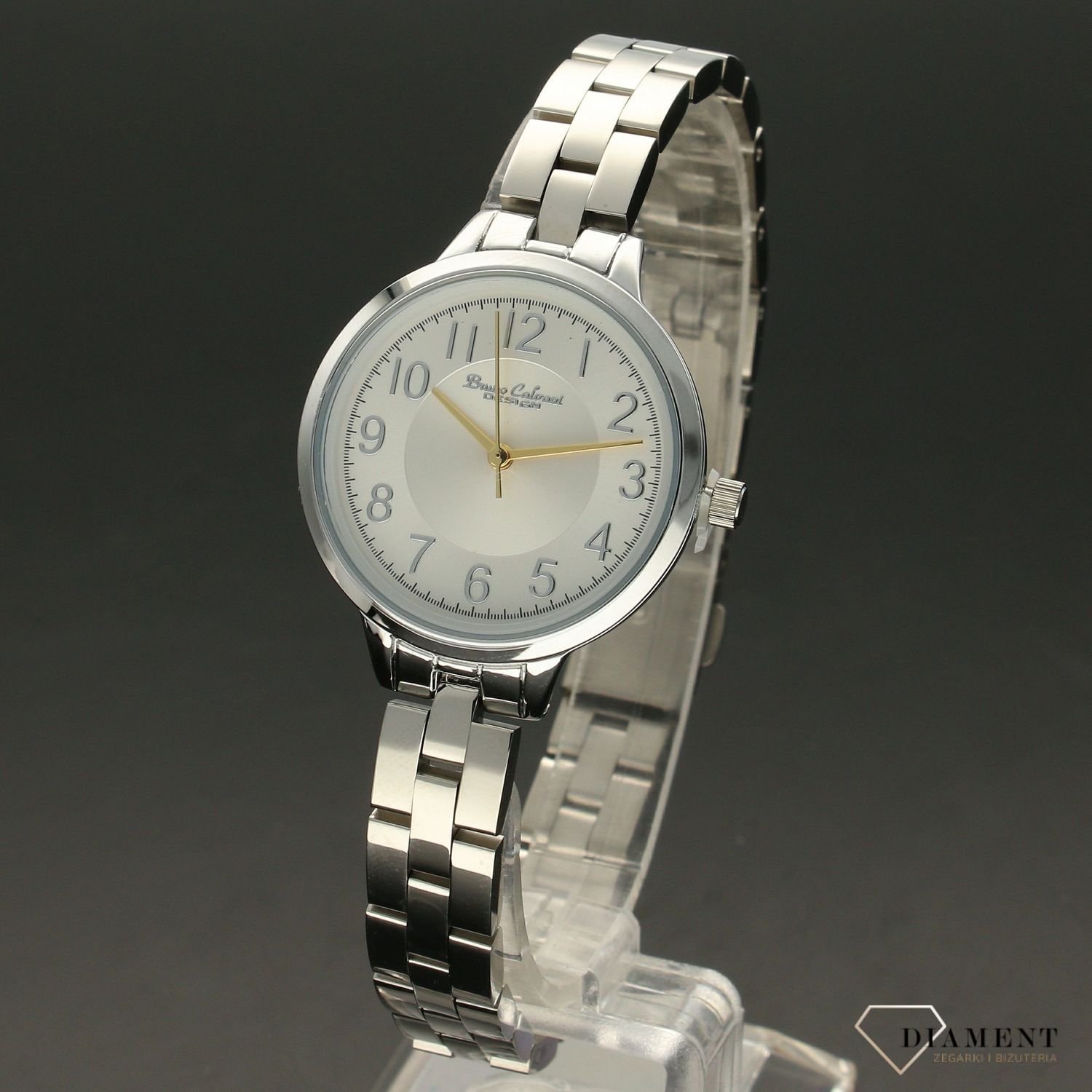 Zegarek damski BRUNO CALVANI srebrny ze złotymi wskazówkami BC9596  SILVER GOLD. Zegarek damski w srebrnej kolorystyce ze złotymi wskazówkami. Zegarek damski wyposażony w mechanizm kwarcowy zasilany (2).jpg